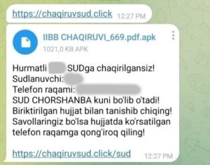❗️&raquo;Суд чақируви” деб юборилган APK файллардан эҳтиёт бўлинг!